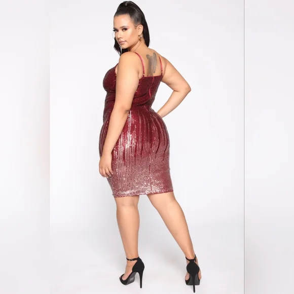 Women's Sequin Burgundy Rose/ Gold Dress Zipper in Back Size 1XL NWOT - Picture 4 of 4